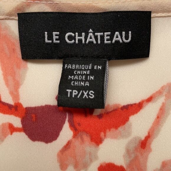 Le Chateau Floral Crêpe de Chine V-Neck Size Extra Small - Picture 7 of 12